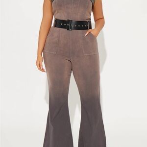Women's Gray Jumpsuit with Belt